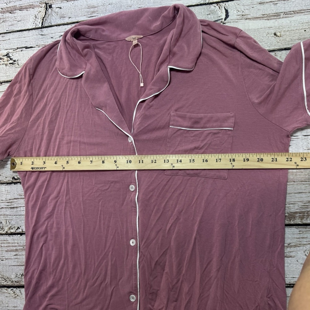 Eberjey Relaxed Short Sleeve Pajama Top Pink Piping Size Large - Picture 4 of 5